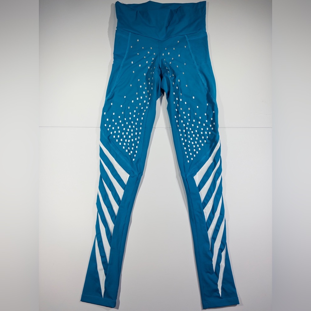 Labellamafia High-Waisted Athletic Leggings Blue Reflective Detail